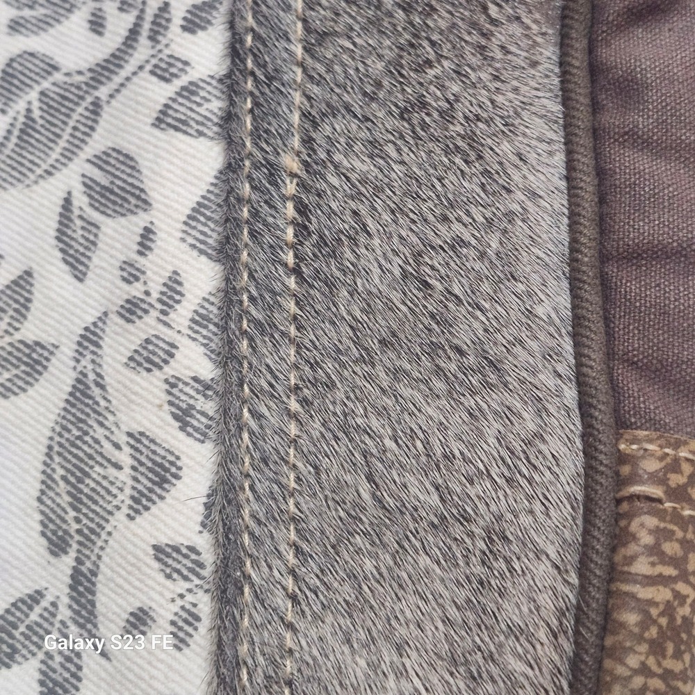 Myra Bag Amaryllis Upcycled Canvas & Cowhide Messenger Bag Rustic Western - Picture 4 of 13